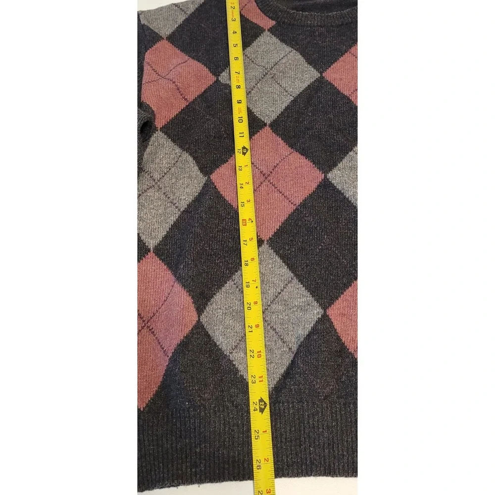 Vintage Jos A Bank Lambswool Argyle Sweater Mens Large Charcoal Pink Pullover